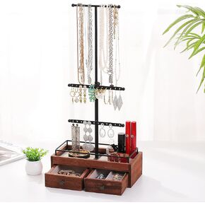 جي بي يو اس اف اي كيه حامل منظم مجوهرات - 3 طبقات مع درجين خشبيين للاساور والاقراط والخواتم، اسود in Kuwait