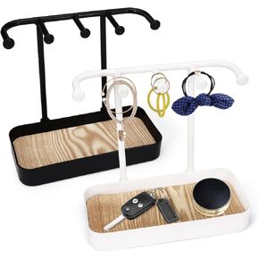 منظم حامل مجوهرات مكون من قطعتين من بيليفو مع 5 خطافات وصينية خشبية، حامل قلادة وحلقان صغير، رف مجوهرات على شكل شجرة للمجوهرات، حامل شماعات عرض للاساور والخواتم وخزانة الملابس وسلسلة المفاتيح in Kuwait