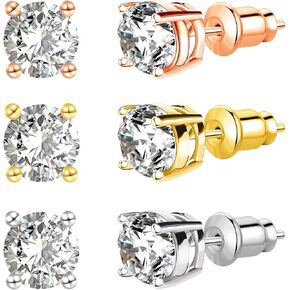 UnicoRing Small Stud Earrings for Women Hypoallergenic 18K Gold Plated with 6mm Cubic Zirconia Women Stud Earrings Set(silver,rose,gold) in Kuwait