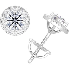 Moissanite Halo Stud Earrings, 0.5ct-3ct D color VVS1 Clarity Round Brilliant Cut Lab Grown Diamond Moissanite 14K White Gold Plated 925 Sterling Silver Moissanite Earrings For Women