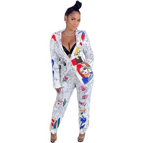 المرأة مثير 2 قطعة الكتابة على الجدران طباعة السترة البدلة السراويل مجموعة ملهى ليلي رياضية الزي مجموعة in Kuwait