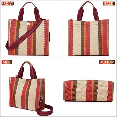 Tote Bag Hobo Bag for Women, Canvas Shoulder Bag Chic Handbag, Satchel Large Crossbody Bag Color Contrast Stripe in Kuwait