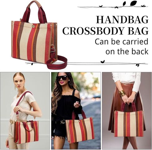 Tote Bag Hobo Bag for Women, Canvas Shoulder Bag Chic Handbag, Satchel Large Crossbody Bag Color Contrast Stripe in Kuwait