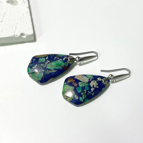 MYLYAHY أقراط متدلية من الأحجار الكريمة الطبيعية الأصلية، قطرة الماء الفاخرة النادرة والشفاء من رواسب البحر جاسبر واليشب الإمبراطوري والفيروز أقراط متدلية من حجر الفيروز، السلام الداخلي للتأمل والتوازن الأرضي والصحة العقلية الطبيعية من حجر الكوارتز الكريس in Kuwait