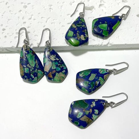 MYLYAHY أقراط متدلية من الأحجار الكريمة الطبيعية الأصلية، قطرة الماء الفاخرة النادرة والشفاء من رواسب البحر جاسبر واليشب الإمبراطوري والفيروز أقراط متدلية من حجر الفيروز، السلام الداخلي للتأمل والتوازن الأرضي والصحة العقلية الطبيعية من حجر الكوارتز الكريس in Kuwait