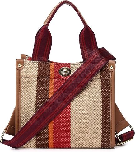Tote Bag Hobo Bag for Women, Canvas Shoulder Bag Chic Handbag, Satchel Large Crossbody Bag Color Contrast Stripe in Kuwait