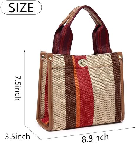 Tote Bag Hobo Bag for Women, Canvas Shoulder Bag Chic Handbag, Satchel Large Crossbody Bag Color Contrast Stripe in Kuwait