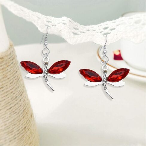 WUWEIJIAJIA 8 أزواج فريدة من نوعها أنيقة متعددة الألوان كريستال سباركلي اليعسوب تتدلى أقراط صغيرة على شكل حيوان مجموعة للنساء الفتيات العصرية شخصية بيان هدايا المجوهرات in Kuwait