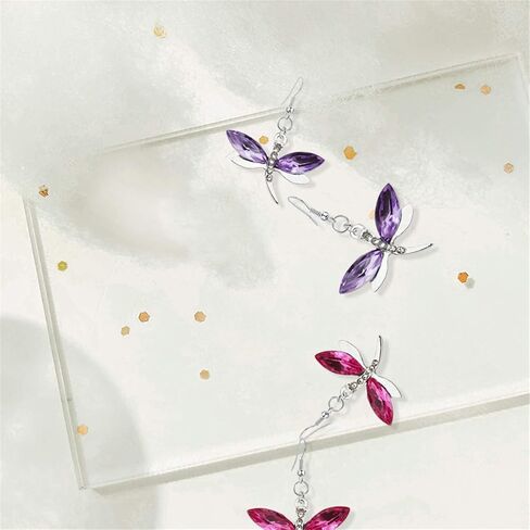 WUWEIJIAJIA 8 أزواج فريدة من نوعها أنيقة متعددة الألوان كريستال سباركلي اليعسوب تتدلى أقراط صغيرة على شكل حيوان مجموعة للنساء الفتيات العصرية شخصية بيان هدايا المجوهرات in Kuwait