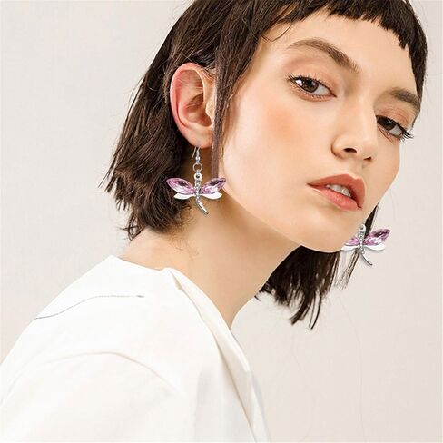 WUWEIJIAJIA 8 أزواج فريدة من نوعها أنيقة متعددة الألوان كريستال سباركلي اليعسوب تتدلى أقراط صغيرة على شكل حيوان مجموعة للنساء الفتيات العصرية شخصية بيان هدايا المجوهرات in Kuwait