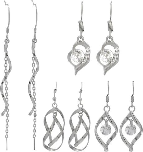 مجموعة من 4 قطع من الأقراط الفضية المتدلية بسلسلة طويلة من الأقراط والمجوهرات الأنيقة للنساء والفتيات in Kuwait