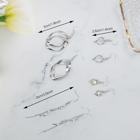 مجموعة من 4 قطع من الأقراط الفضية المتدلية بسلسلة طويلة من الأقراط والمجوهرات الأنيقة للنساء والفتيات in Kuwait