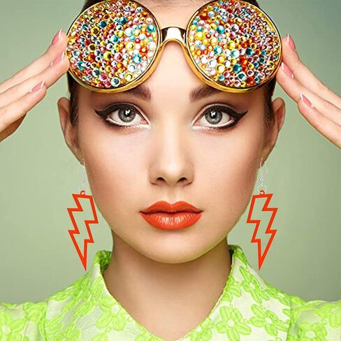 Anmpab 80s Neon Earrings Halloween Lightning Bolt Earrings Retro Acrylic Drop Dangle for Women Girls 80's Party Holiday Halloween in Kuwait