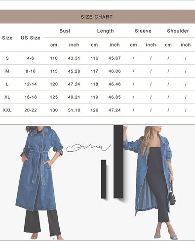 MJFCS YAENH Women's Vintage Notched Collar Double Breasted Over Knee Midi Long Denim Jacket Trench Coat with Belt in Saudi Arabia