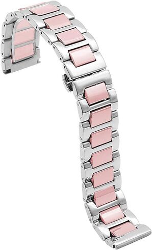 Juntan أسود لامع بني أزرق أخضر وردي درجتين 20 ملم 22 ملم فضي من الفولاذ المقاوم للصدأ سيراميك بسوار للرجال والنساء حزام ساعة معدني مع مشبك قابل للطي على شكل فراشة in Kuwait