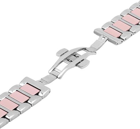 Juntan أسود لامع بني أزرق أخضر وردي درجتين 20 ملم 22 ملم فضي من الفولاذ المقاوم للصدأ سيراميك بسوار للرجال والنساء حزام ساعة معدني مع مشبك قابل للطي على شكل فراشة in Kuwait