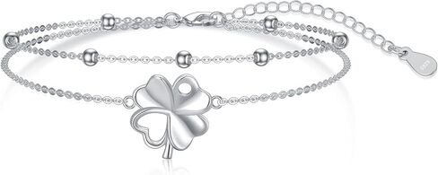 Dorunmo Four-leaf Clover Anklet 925 Sterling Silver Double Layer anklets Summer Beach Jewelry Gift for Women Girl, base in Kuwait
