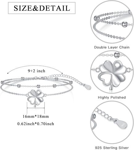 Dorunmo Four-leaf Clover Anklet 925 Sterling Silver Double Layer anklets Summer Beach Jewelry Gift for Women Girl, base in Kuwait