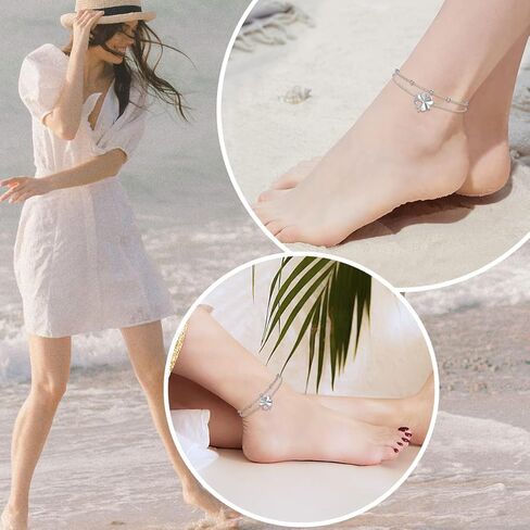 Dorunmo Four-leaf Clover Anklet 925 Sterling Silver Double Layer anklets Summer Beach Jewelry Gift for Women Girl, base in Kuwait