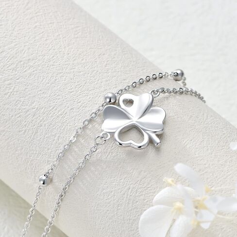 Dorunmo Four-leaf Clover Anklet 925 Sterling Silver Double Layer anklets Summer Beach Jewelry Gift for Women Girl, base in Kuwait