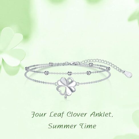 Dorunmo Four-leaf Clover Anklet 925 Sterling Silver Double Layer anklets Summer Beach Jewelry Gift for Women Girl, base in Kuwait