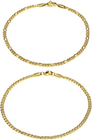 Hermah 2 قطعة خلخال مجموعة للنساء الفتيات 3 مللي متر حبل من الفولاذ المقاوم للصدأ كبح فيجارو مارينار سلسلة خلخال طول 10 بوصة in Kuwait