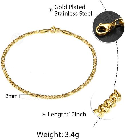 Hermah 2 قطعة خلخال مجموعة للنساء الفتيات 3 مللي متر حبل من الفولاذ المقاوم للصدأ كبح فيجارو مارينار سلسلة خلخال طول 10 بوصة in Kuwait