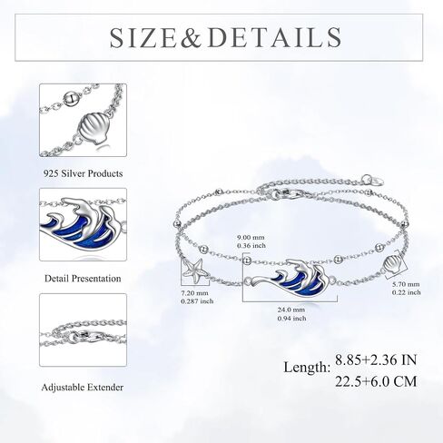 AOBOCO Anklet for Women Sterling Silver Adjustable Foot Starfish Wave Shell Layered Ankle Anklets Ocean Beach Jewelry Halloween Gifts for women Girls in Kuwait
