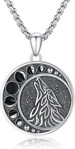 PARYFO Wolf Necklace for Men S925 Sterling Silver Viking Wolf Moon Phase Pendant Animal Nature Jewelry Birthday Gifts for Wolf Lover Women Boys Teen Son in Saudi Arabia