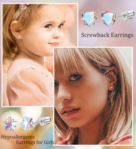 MJust 5 Pairs Titanium Screw Back Earrings for Girls Women Hypoallergenic ScrewBack Earrings for Sensitive Ears Pearl Heart Star Flower CZ 20G Pure Titanium Earrings Studs in Saudi Arabia