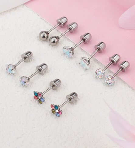 MJust 5 Pairs Titanium Screw Back Earrings for Girls Women Hypoallergenic ScrewBack Earrings for Sensitive Ears Pearl Heart Star Flower CZ 20G Pure Titanium Earrings Studs in Saudi Arabia