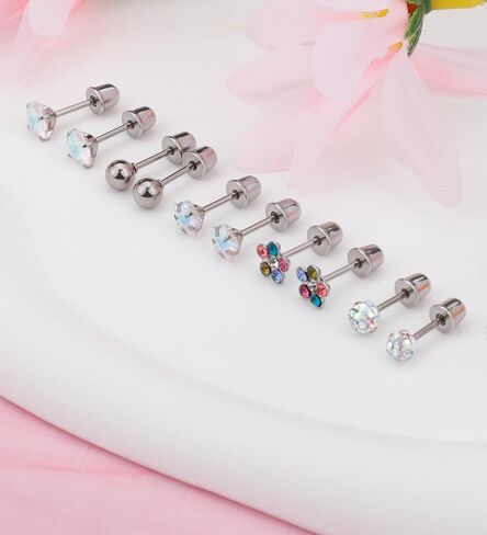 MJust 5 Pairs Titanium Screw Back Earrings for Girls Women Hypoallergenic ScrewBack Earrings for Sensitive Ears Pearl Heart Star Flower CZ 20G Pure Titanium Earrings Studs in Saudi Arabia