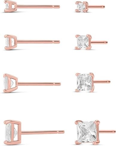 Amazon Essentials 14K Gold Plated Sterling Silver Round or Princess Cut Cubic Zirconia Stud Earring Set in Saudi Arabia