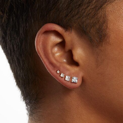 Amazon Essentials 14K Gold Plated Sterling Silver Round or Princess Cut Cubic Zirconia Stud Earring Set in Saudi Arabia