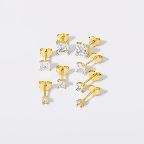Amazon Essentials 14K Gold Plated Sterling Silver Round or Princess Cut Cubic Zirconia Stud Earring Set in Saudi Arabia