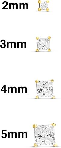 Amazon Essentials 14K Gold Plated Sterling Silver Round or Princess Cut Cubic Zirconia Stud Earring Set in Saudi Arabia