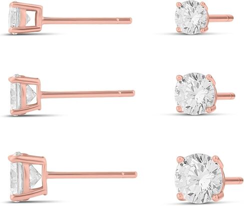 Amazon Essentials 14K Gold Plated Sterling Silver Round or Princess Cut Cubic Zirconia Stud Earring Set in Saudi Arabia