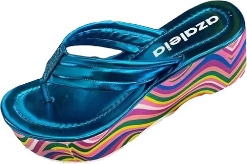 DirraBra Women's Rainbow Platform Flip-Flops Wedge Platform Open-Toe Thong Sandals Slippers with Arch Support Slip On Comfortable Outdoor Beach Slippers in Saudi Arabia