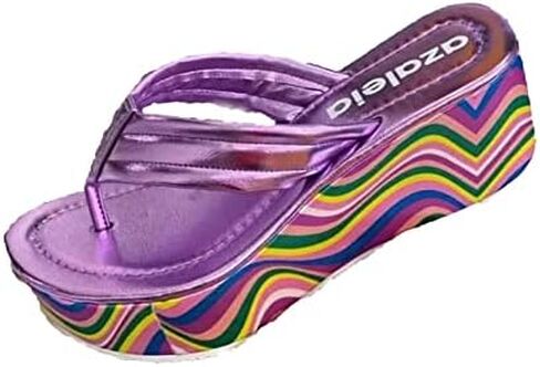 DirraBra Women's Rainbow Platform Flip-Flops Wedge Platform Open-Toe Thong Sandals Slippers with Arch Support Slip On Comfortable Outdoor Beach Slippers in Saudi Arabia