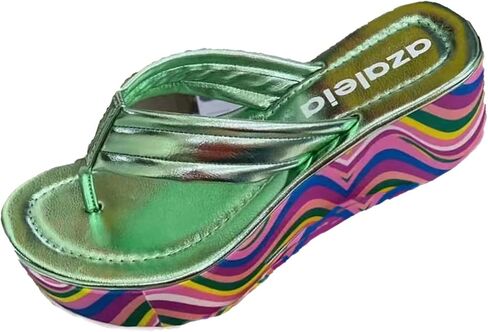 DirraBra Women's Rainbow Platform Flip-Flops Wedge Platform Open-Toe Thong Sandals Slippers with Arch Support Slip On Comfortable Outdoor Beach Slippers in Saudi Arabia