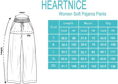 HEARTNICE المرأة الأزهار طباعة عادية بنطال ذو قصة أرجل واسعة مريح فضفاض بنطلون بيجاما المرأة خفيفة الوزن بنطلون طويل وواسع مع جيوب in Kuwait