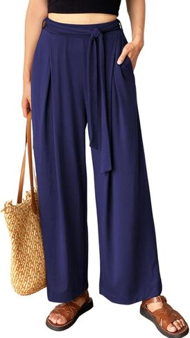 MIEAZOM Women's Wide Leg Pants High Waisted Adjustable Tie Knot Yoga Sweatpants Comfy Lounge Pajama Flowy Pants Pockets in Saudi Arabia