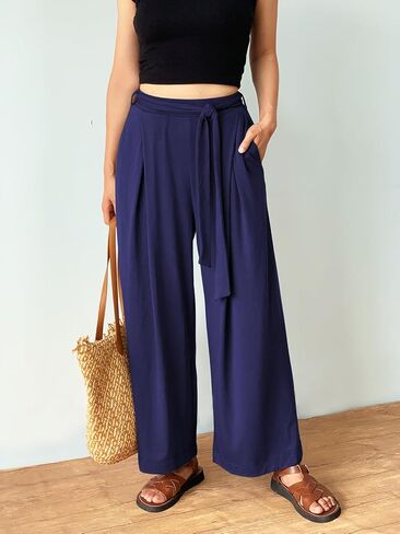 MIEAZOM Women's Wide Leg Pants High Waisted Adjustable Tie Knot Yoga Sweatpants Comfy Lounge Pajama Flowy Pants Pockets in Saudi Arabia