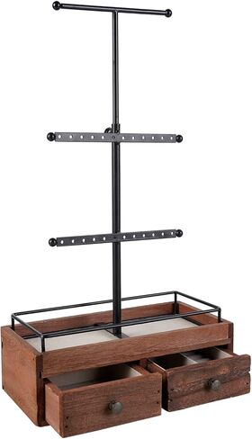 جي بي يو اس اف اي كيه حامل منظم مجوهرات - 3 طبقات مع درجين خشبيين للاساور والاقراط والخواتم، اسود in Kuwait
