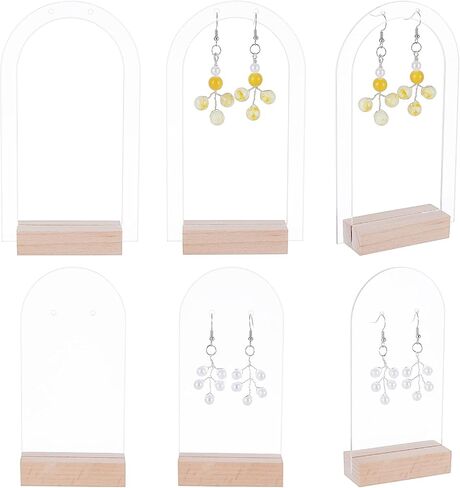 WEBEEDY 6 Pcs Acrylic Earring Display Stand for Girls Clear Earring Holder with Wood Base Solid Hollow Earring Organizer for Studs Dangle Earrings(2 Style) in Saudi Arabia