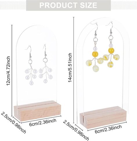 WEBEEDY 6 Pcs Acrylic Earring Display Stand for Girls Clear Earring Holder with Wood Base Solid Hollow Earring Organizer for Studs Dangle Earrings(2 Style) in Saudi Arabia