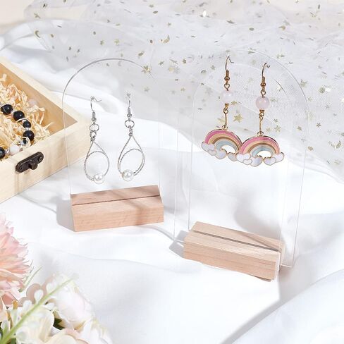WEBEEDY 6 Pcs Acrylic Earring Display Stand for Girls Clear Earring Holder with Wood Base Solid Hollow Earring Organizer for Studs Dangle Earrings(2 Style) in Saudi Arabia