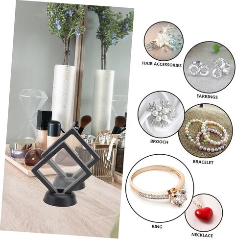 حامل عرض إطار عائم ثلاثي الأبعاد من Holibanna مكون من 12 مجموعة من العملات المعدنية وصندوق حامل ميداليات واضحة وعينة مجوهرات لعرض الأقراط والخواتم والبروش هدية باللون الأسود in Kuwait