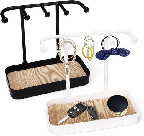 منظم حامل مجوهرات مكون من قطعتين من بيليفو مع 5 خطافات وصينية خشبية، حامل قلادة وحلقان صغير، رف مجوهرات على شكل شجرة للمجوهرات، حامل شماعات عرض للاساور والخواتم وخزانة الملابس وسلسلة المفاتيح in Kuwait