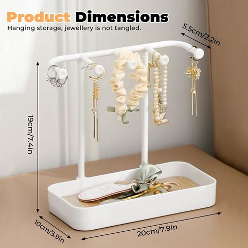 منظم حامل مجوهرات مكون من قطعتين من بيليفو مع 5 خطافات وصينية خشبية، حامل قلادة وحلقان صغير، رف مجوهرات على شكل شجرة للمجوهرات، حامل شماعات عرض للاساور والخواتم وخزانة الملابس وسلسلة المفاتيح in Kuwait